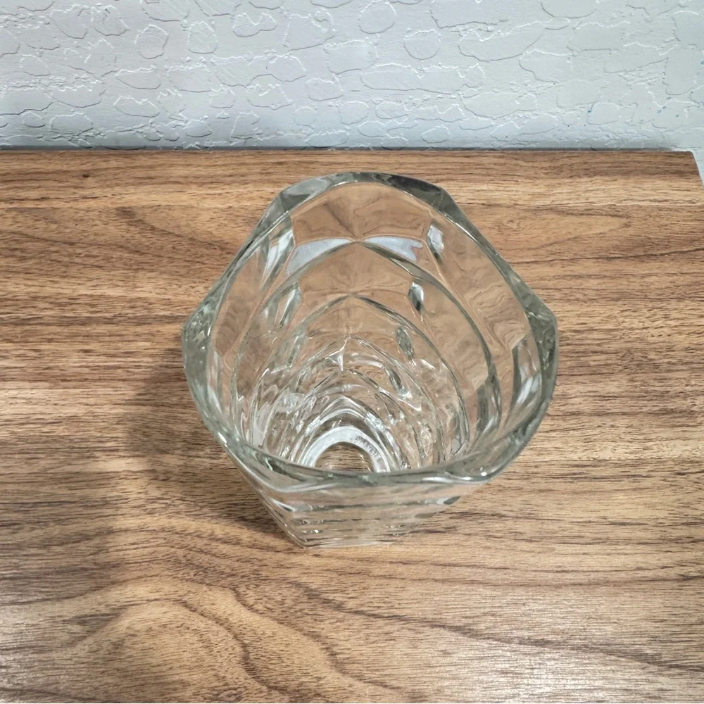Vintage Clear Heavy Glass Tumbler Vase 6.5” Geometric Triangular French